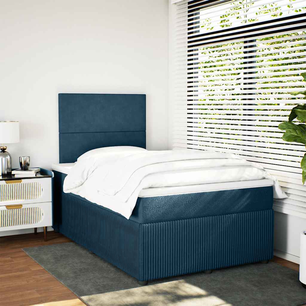 vidaXL Κρεβάτι Boxspring με Στρώμα Μπλε 120x200 εκ. Βελούδινο