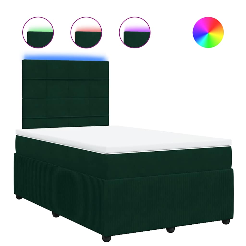 vidaXL Κρεβάτι Boxspring με Στρώμα Σκούρο Πράσινο 120x200εκ. Βελούδινο
