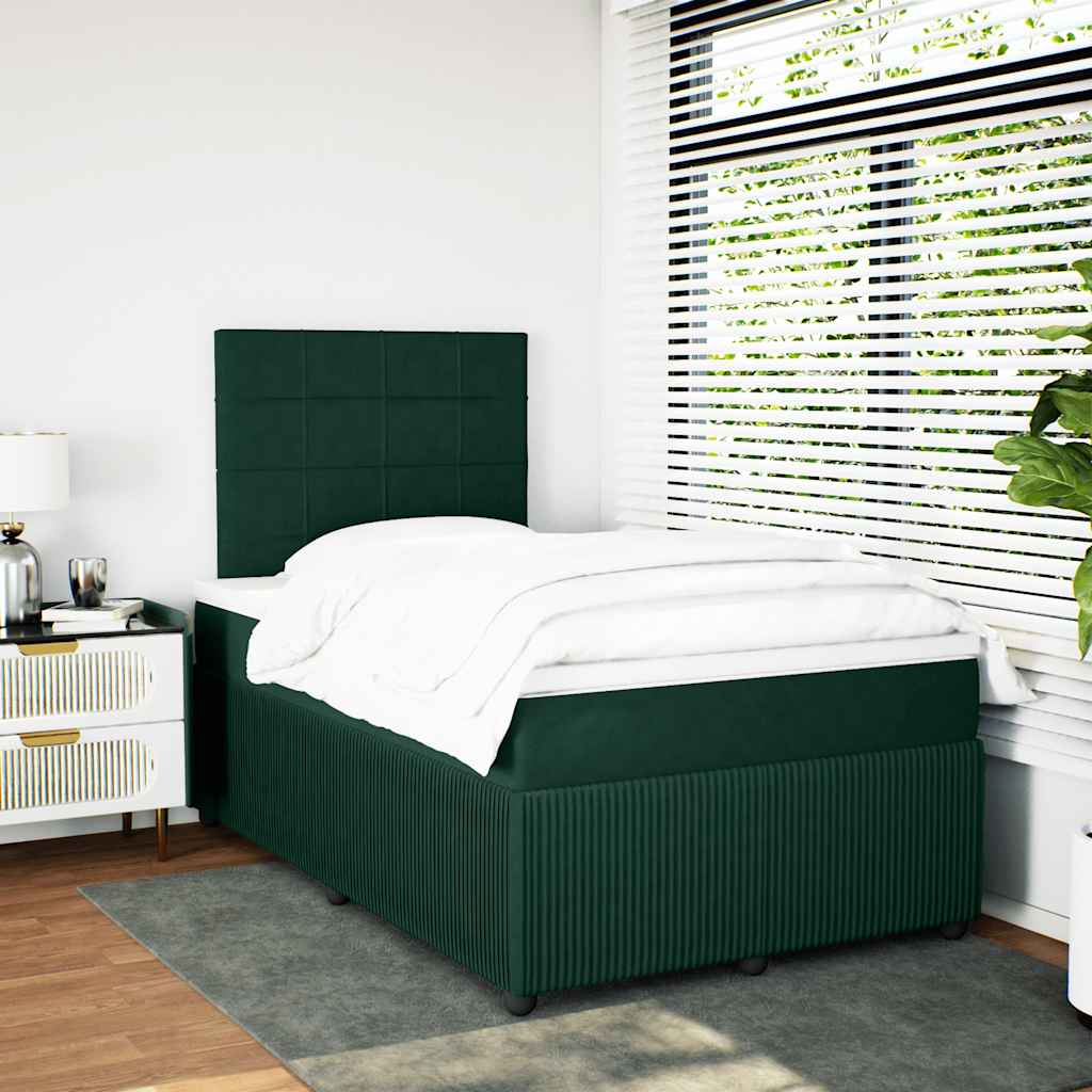 vidaXL Κρεβάτι Boxspring με Στρώμα Σκούρο Πράσινο 120x200εκ. Βελούδινο