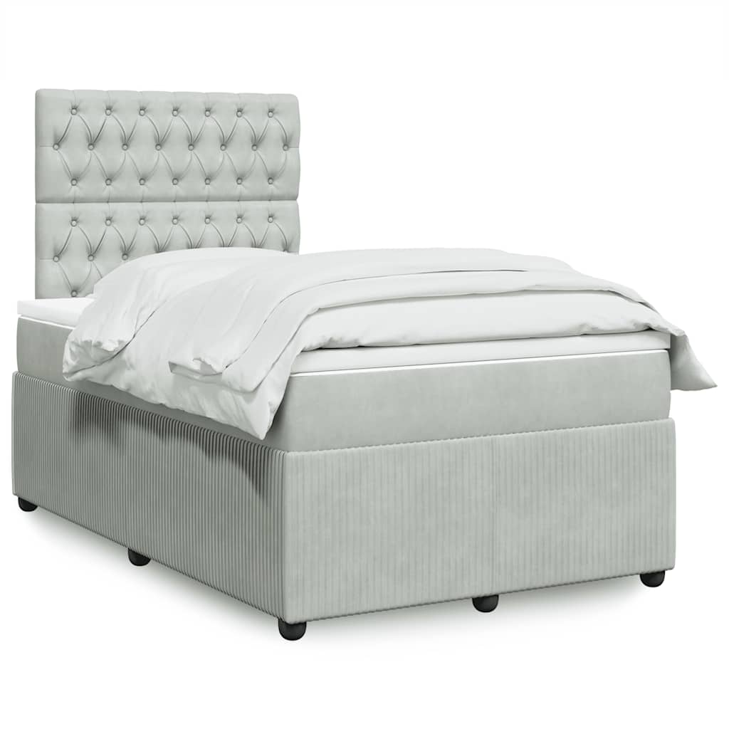 vidaXL Κρεβάτι Boxspring με Στρώμα Ανοιχτό Γκρι 120x200 εκ. Βελούδινο
