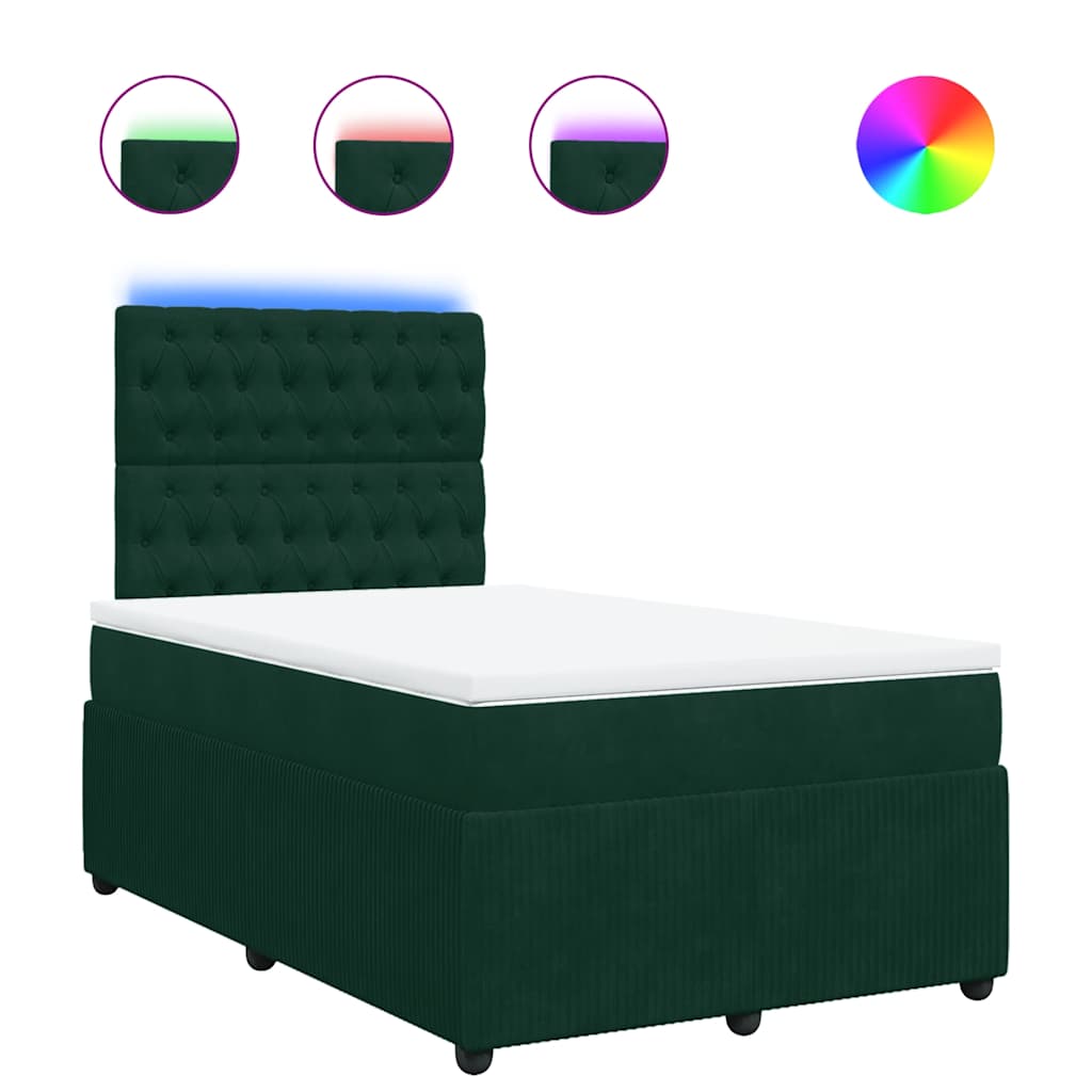 vidaXL Κρεβάτι Boxspring με Στρώμα Σκούρο Πράσινο 120x200εκ. Βελούδινο