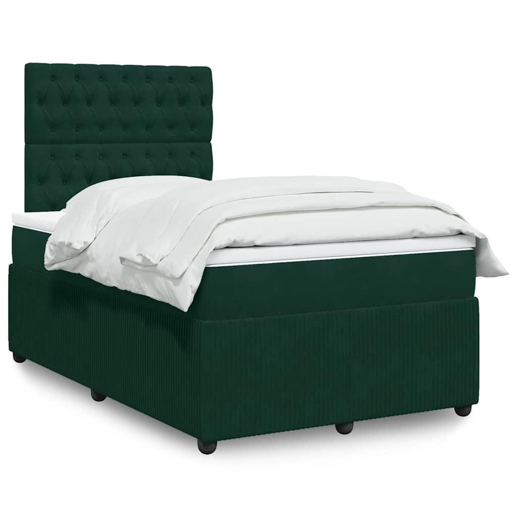 vidaXL Κρεβάτι Boxspring με Στρώμα Σκούρο Πράσινο 120x200εκ. Βελούδινο