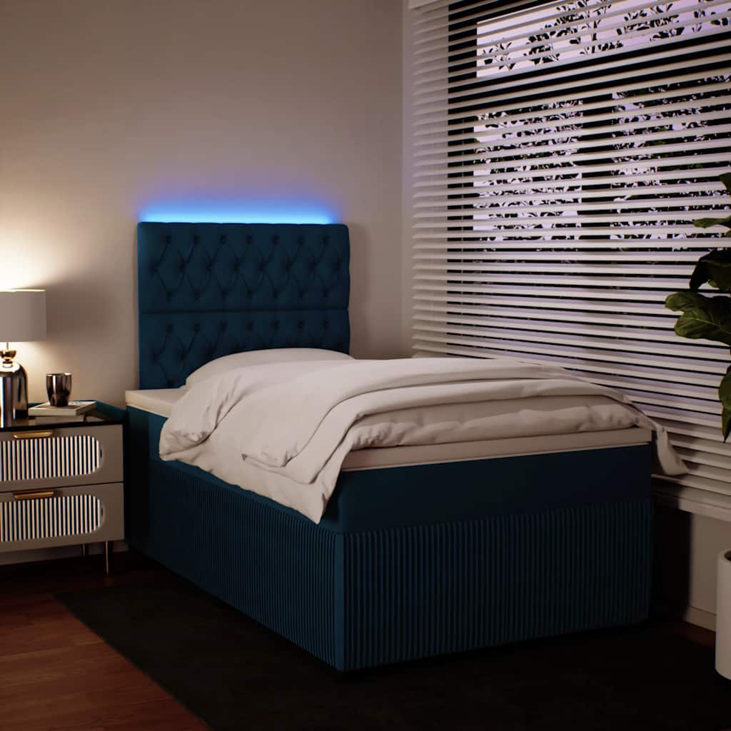vidaXL Κρεβάτι Boxspring με Στρώμα Μπλε 120x200 εκ. Βελούδινο