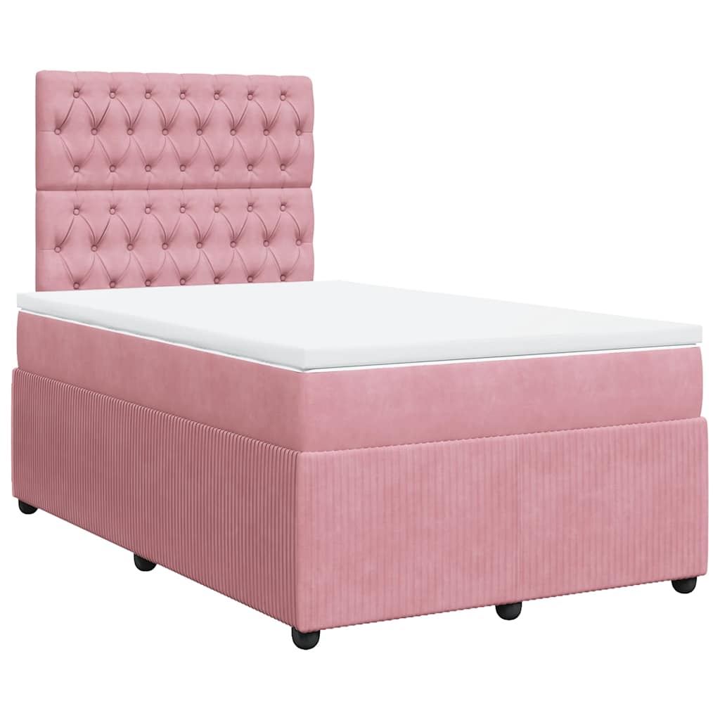 vidaXL Κρεβάτι Boxspring με Στρώμα Ροζ 120x200 εκ. Βελούδινο