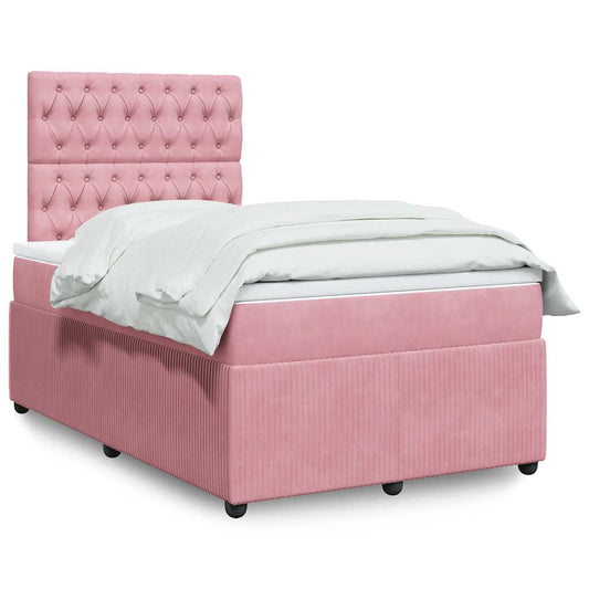vidaXL Κρεβάτι Boxspring με Στρώμα Ροζ 120x200 εκ. Βελούδινο
