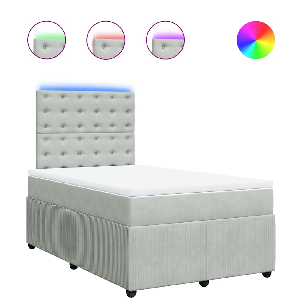 vidaXL Κρεβάτι Boxspring με Στρώμα Ανοιχτό Γκρι 120x200 εκ. Βελούδινο