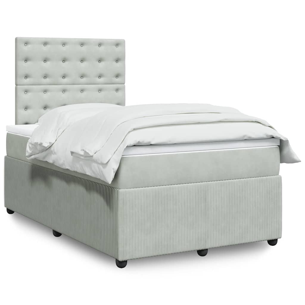 vidaXL Κρεβάτι Boxspring με Στρώμα Ανοιχτό Γκρι 120x200 εκ. Βελούδινο
