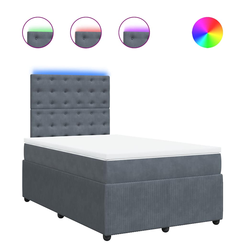 vidaXL Κρεβάτι Boxspring με Στρώμα Σκούρο Γκρι 120x200 εκ. Βελούδινο