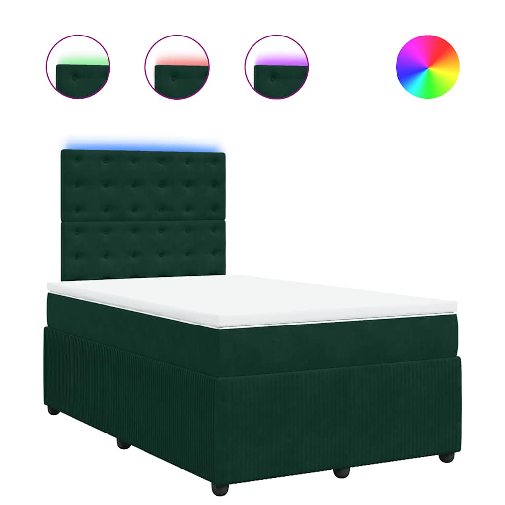 vidaXL Κρεβάτι Boxspring με Στρώμα Σκούρο Πράσινο 120x200εκ. Βελούδινο