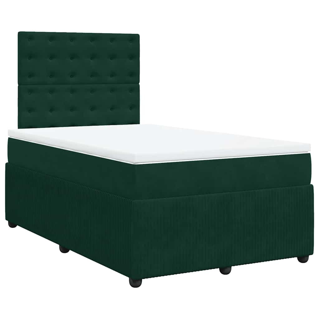 vidaXL Κρεβάτι Boxspring με Στρώμα Σκούρο Πράσινο 120x200εκ. Βελούδινο