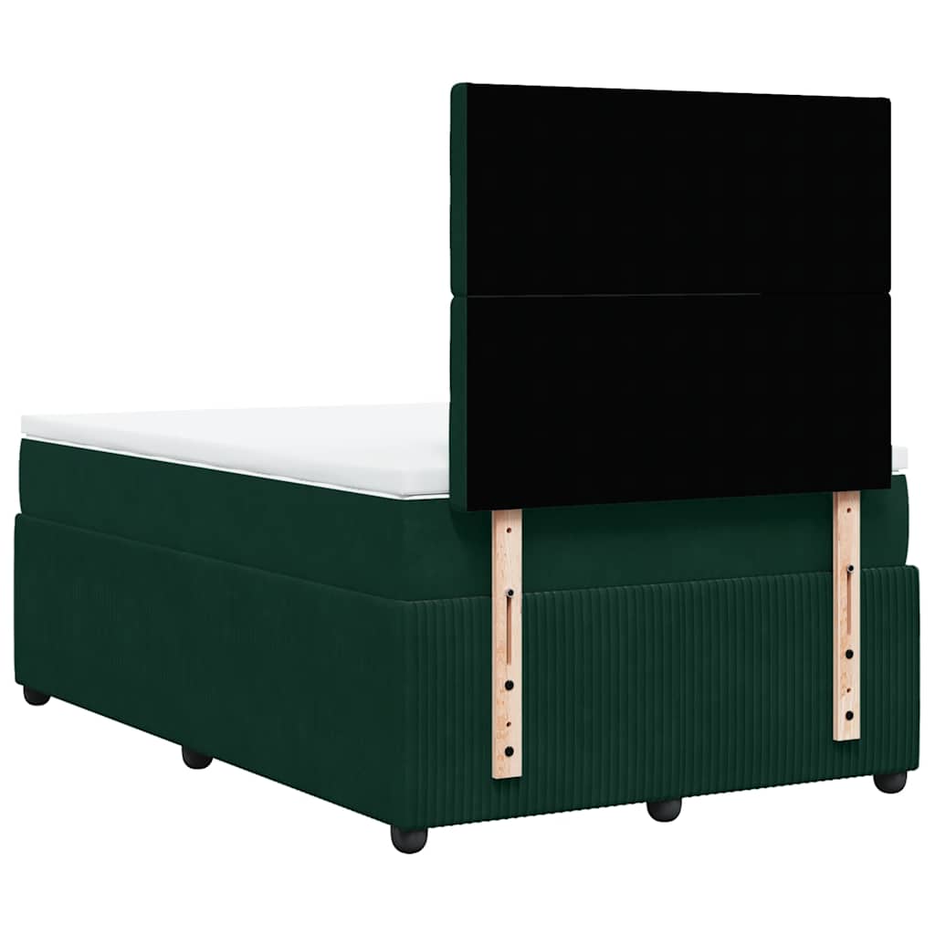 vidaXL Κρεβάτι Boxspring με Στρώμα Σκούρο Πράσινο 120x200εκ. Βελούδινο
