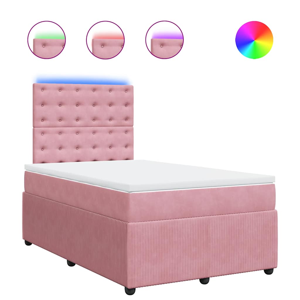 vidaXL Κρεβάτι Boxspring με Στρώμα Ροζ 120x200 εκ. Βελούδινο