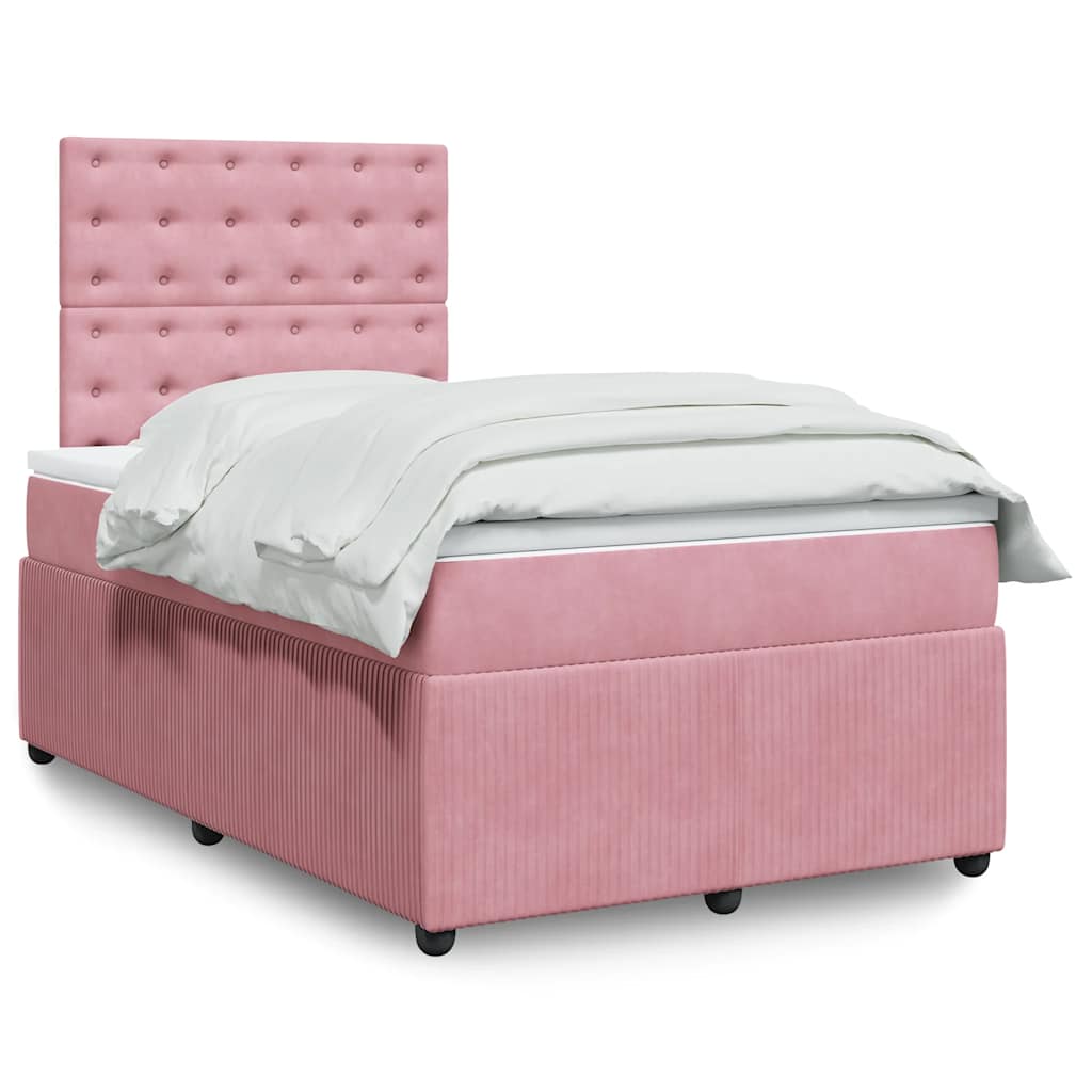 vidaXL Κρεβάτι Boxspring με Στρώμα Ροζ 120x200 εκ. Βελούδινο