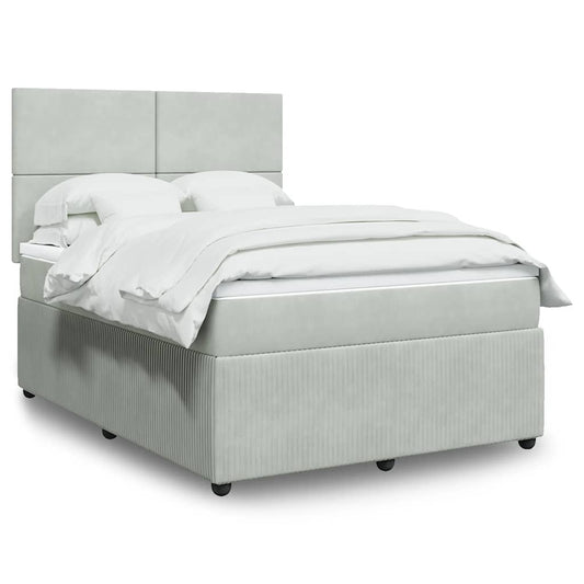 vidaXL Κρεβάτι Boxspring με Στρώμα Ανοιχτό Γκρι 140x190 εκ. Βελούδινο