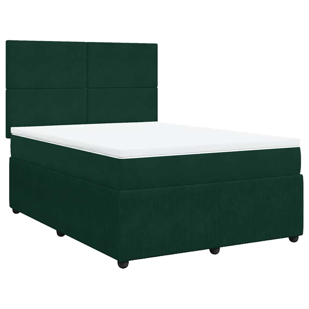 vidaXL Κρεβάτι Boxspring με Στρώμα Σκούρο Πράσινο 140x190εκ. Βελούδινο