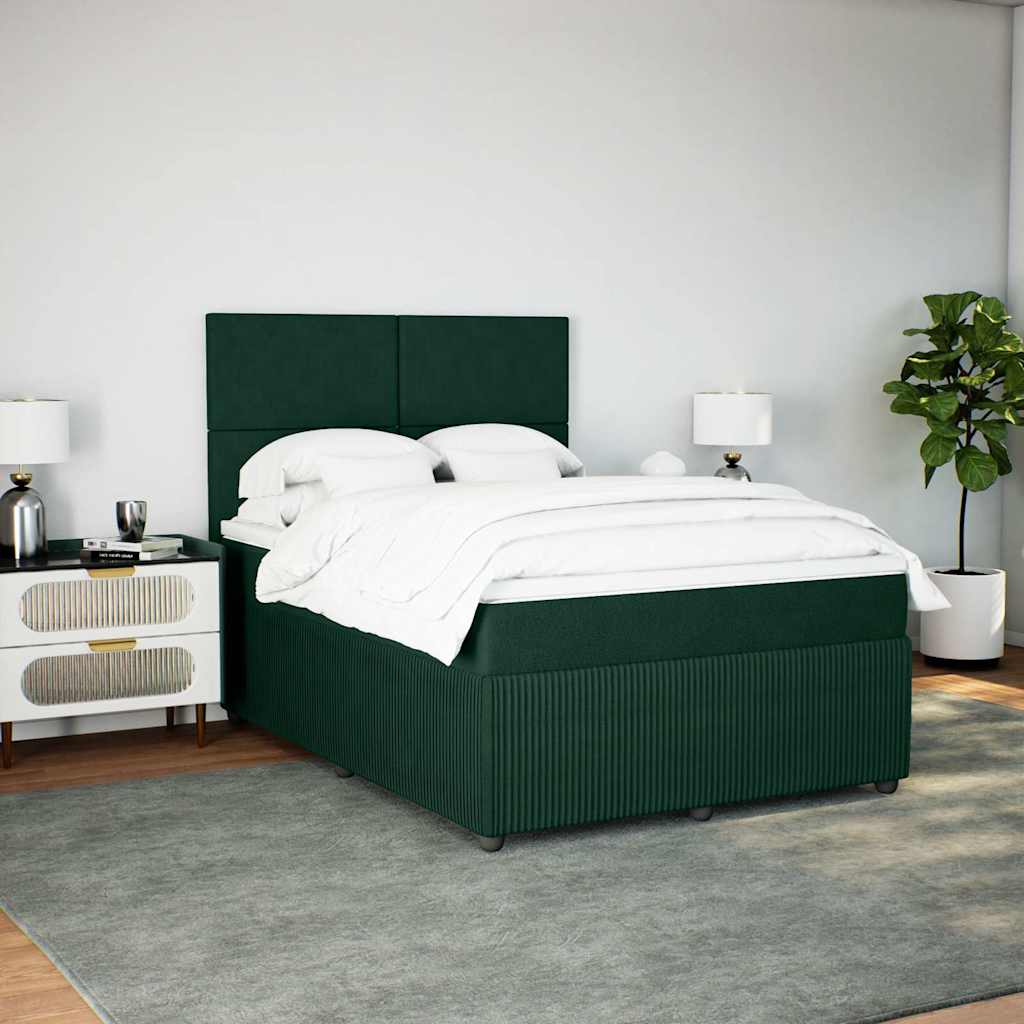 vidaXL Κρεβάτι Boxspring με Στρώμα Σκούρο Πράσινο 140x190εκ. Βελούδινο