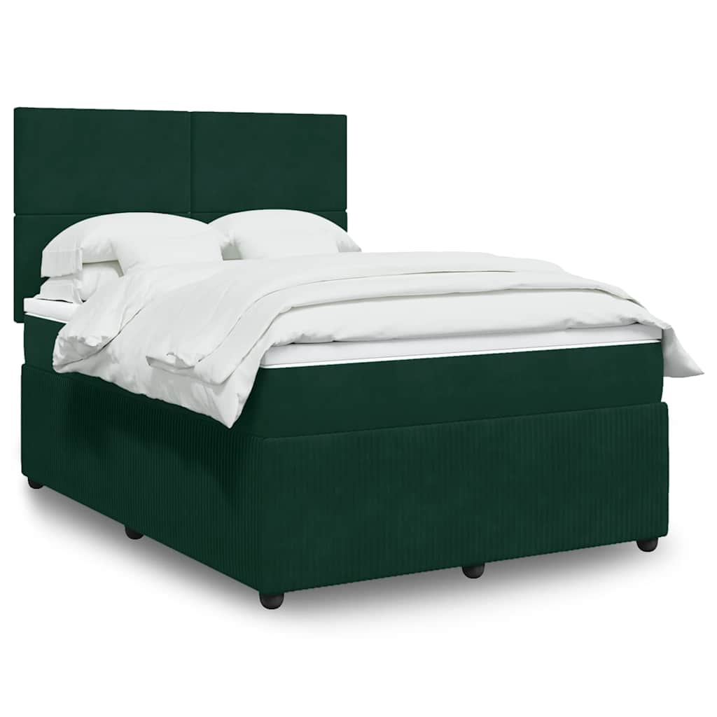 vidaXL Κρεβάτι Boxspring με Στρώμα Σκούρο Πράσινο 140x190εκ. Βελούδινο