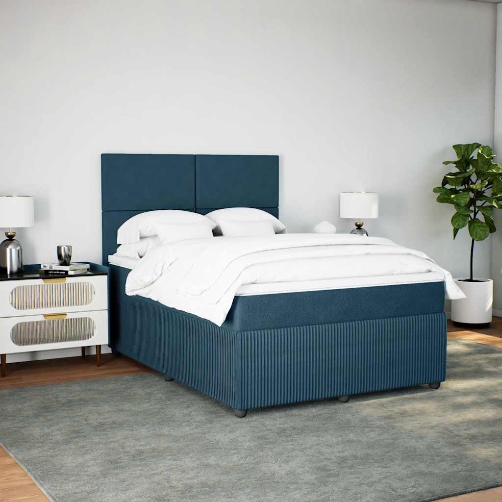 vidaXL Κρεβάτι Boxspring με Στρώμα Μπλε 140x190 εκ. Βελούδινο