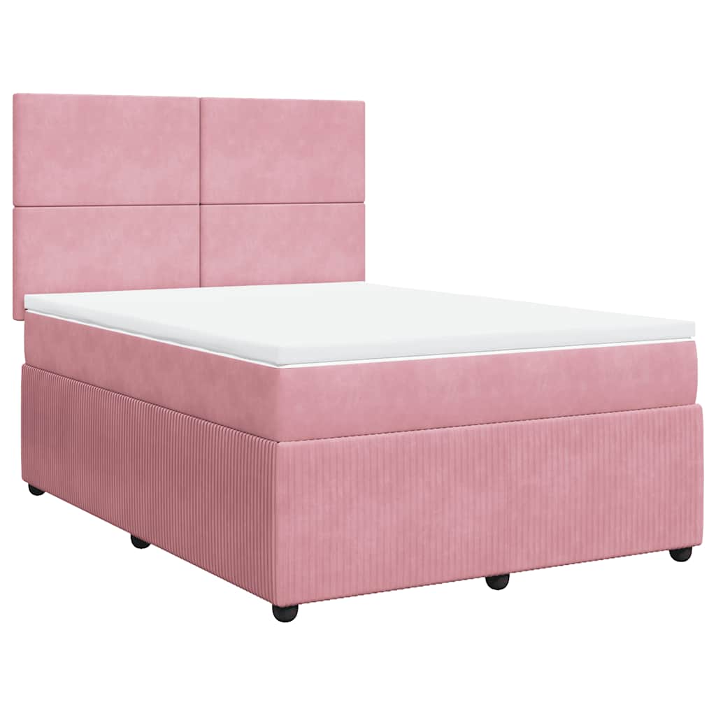 vidaXL Κρεβάτι Boxspring με Στρώμα Ροζ 140x190 εκ. Βελούδινο
