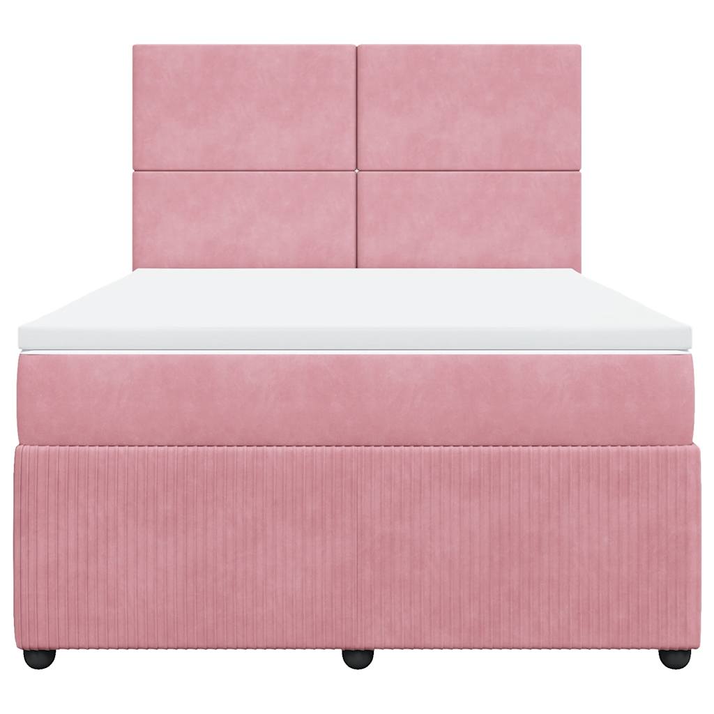 vidaXL Κρεβάτι Boxspring με Στρώμα Ροζ 140x190 εκ. Βελούδινο