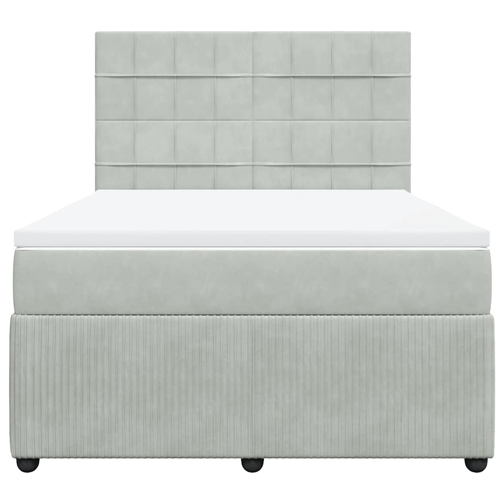 vidaXL Κρεβάτι Boxspring με Στρώμα Ανοιχτό Γκρι 140x190 εκ. Βελούδινο