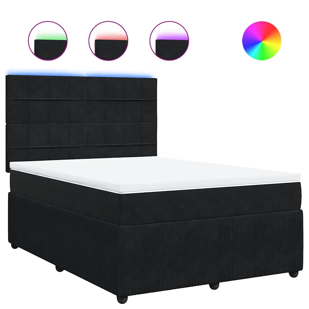 vidaXL Κρεβάτι Boxspring με Στρώμα Μαύρο 140x190 εκ. Βελούδινο