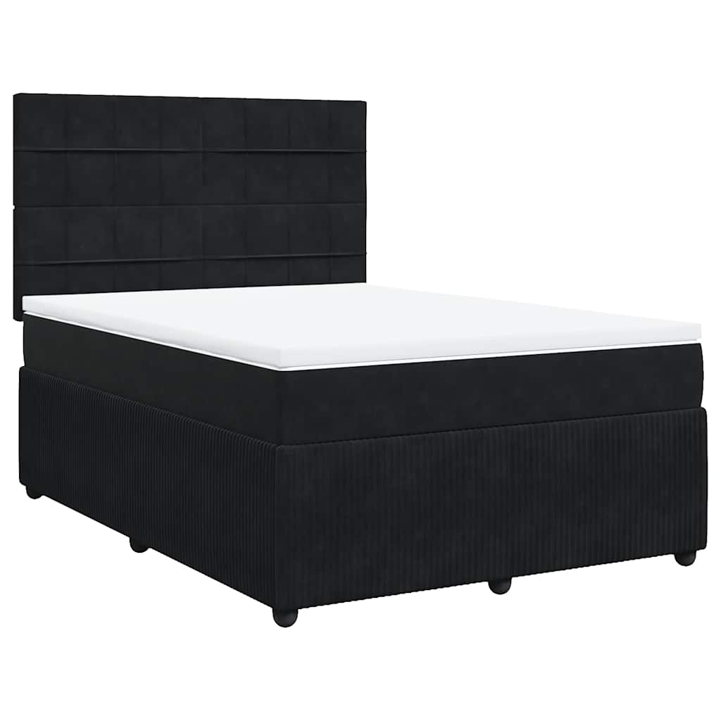 vidaXL Κρεβάτι Boxspring με Στρώμα Μαύρο 140x190 εκ. Βελούδινο
