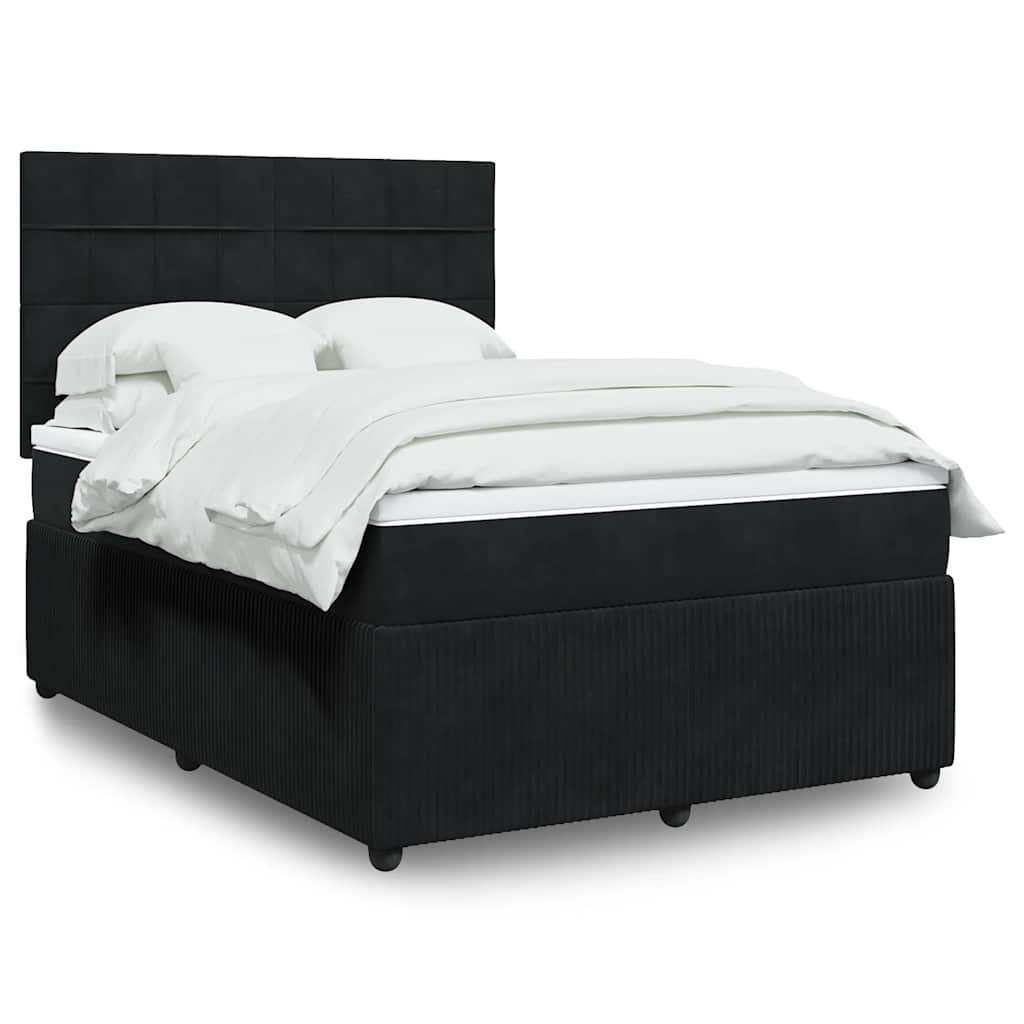 vidaXL Κρεβάτι Boxspring με Στρώμα Μαύρο 140x190 εκ. Βελούδινο