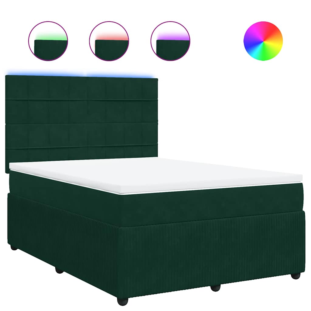 vidaXL Κρεβάτι Boxspring με Στρώμα Σκούρο Πράσινο 140x190εκ. Βελούδινο