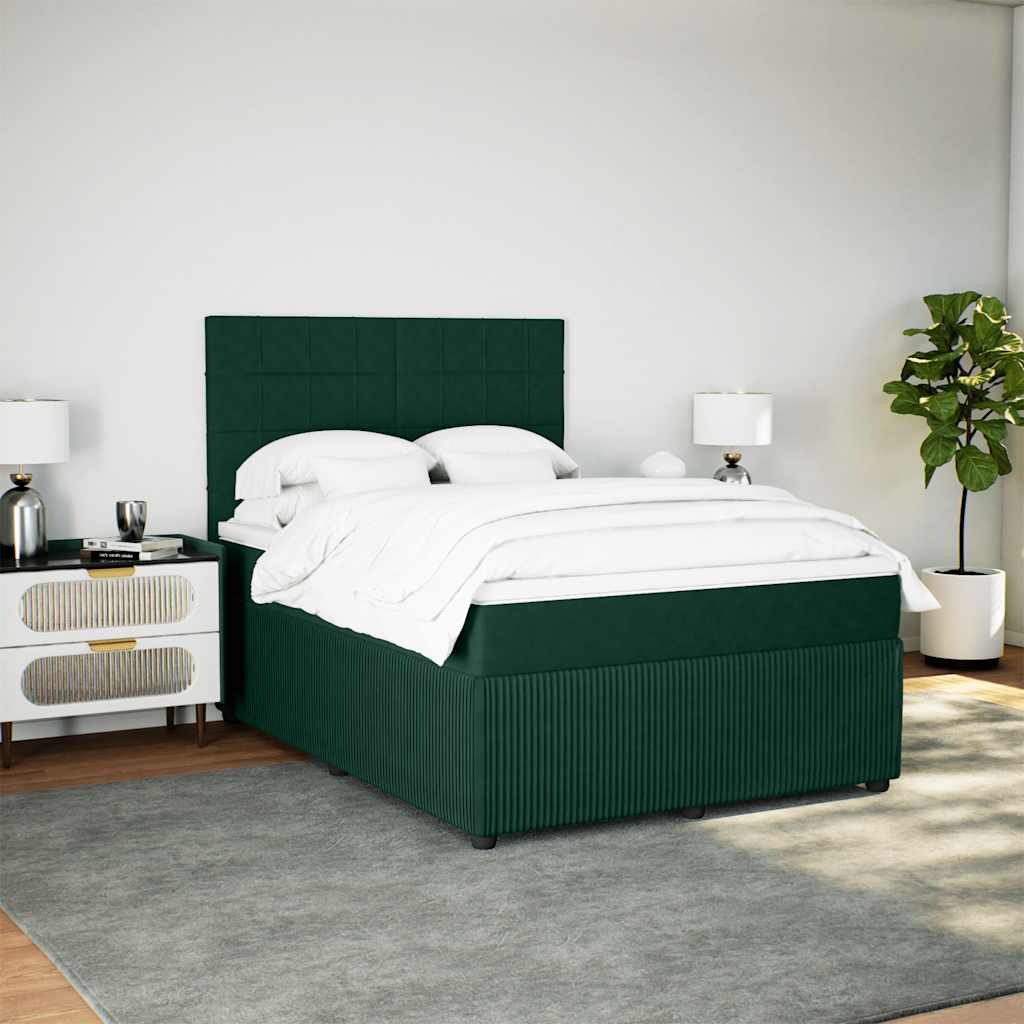 vidaXL Κρεβάτι Boxspring με Στρώμα Σκούρο Πράσινο 140x190εκ. Βελούδινο