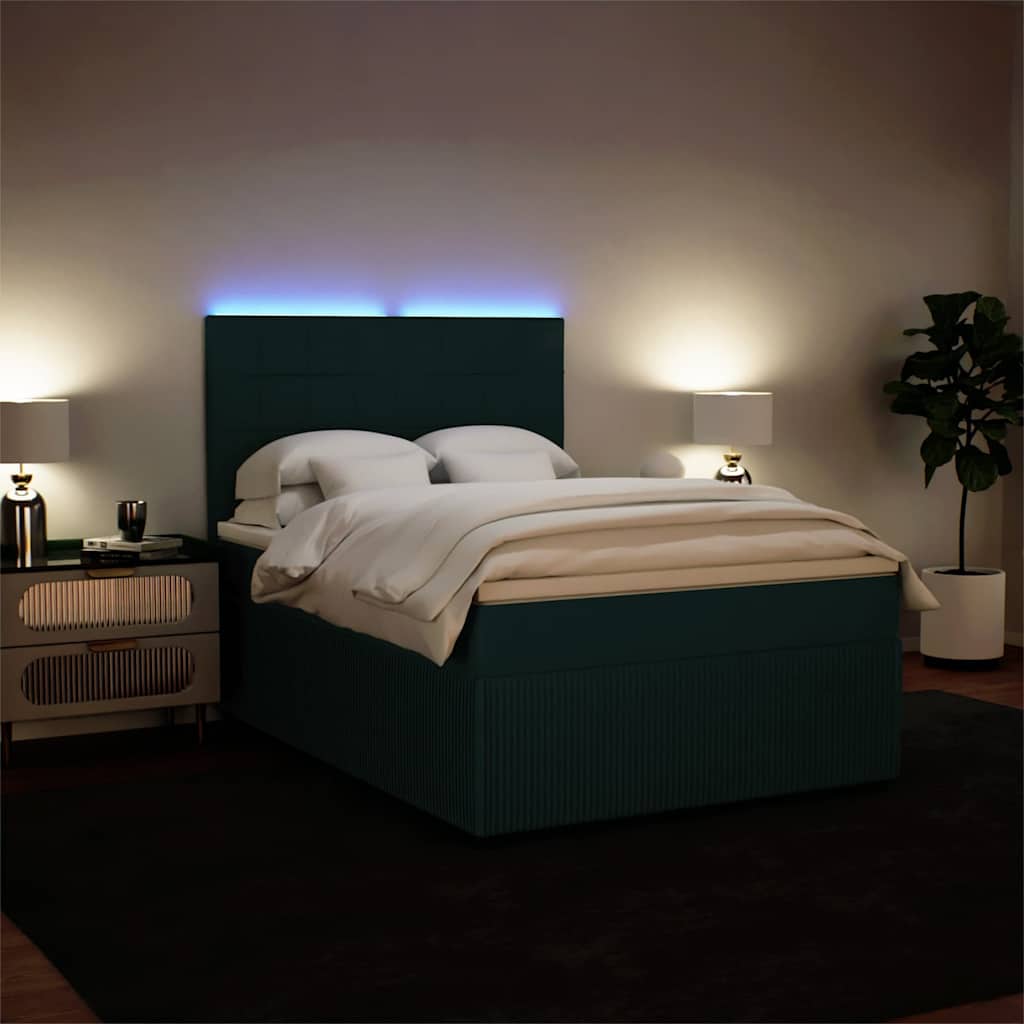 vidaXL Κρεβάτι Boxspring με Στρώμα Σκούρο Πράσινο 140x190εκ. Βελούδινο