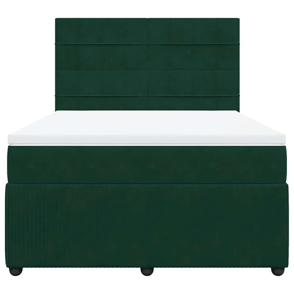 vidaXL Κρεβάτι Boxspring με Στρώμα Σκούρο Πράσινο 140x190εκ. Βελούδινο