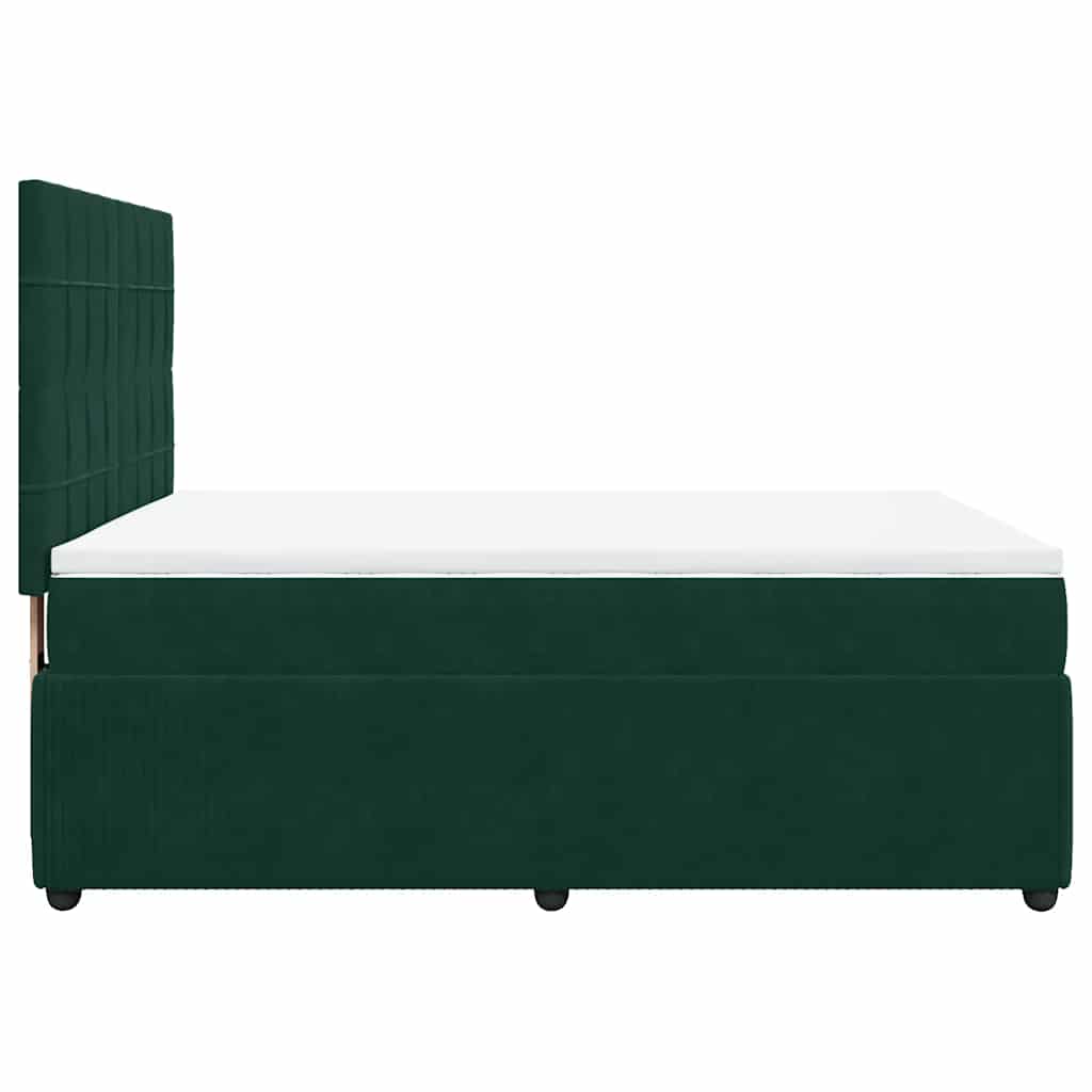 vidaXL Κρεβάτι Boxspring με Στρώμα Σκούρο Πράσινο 140x190εκ. Βελούδινο