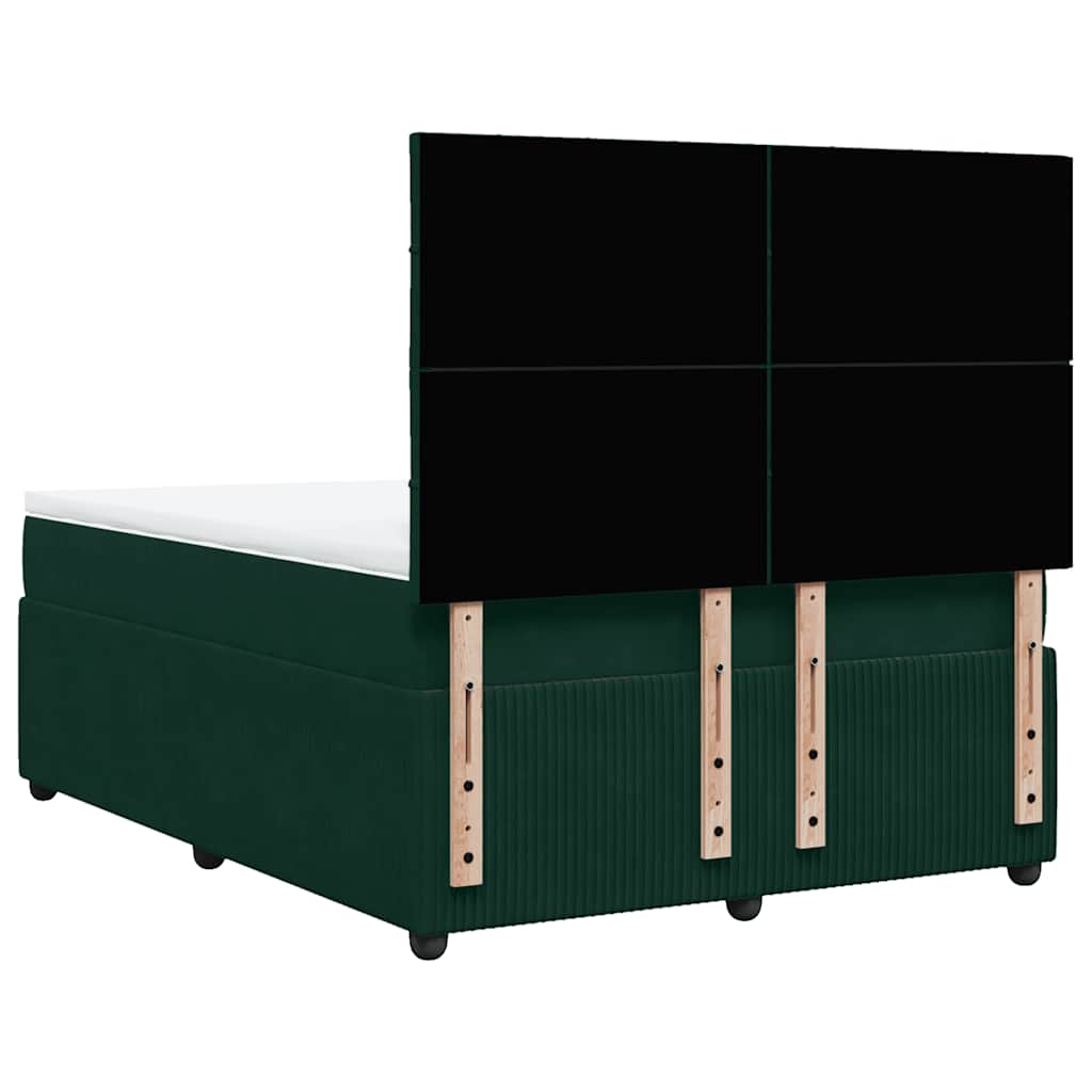 vidaXL Κρεβάτι Boxspring με Στρώμα Σκούρο Πράσινο 140x190εκ. Βελούδινο
