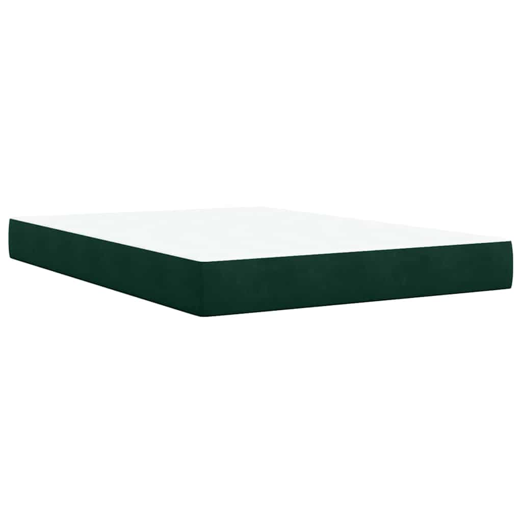 vidaXL Κρεβάτι Boxspring με Στρώμα Σκούρο Πράσινο 140x190εκ. Βελούδινο