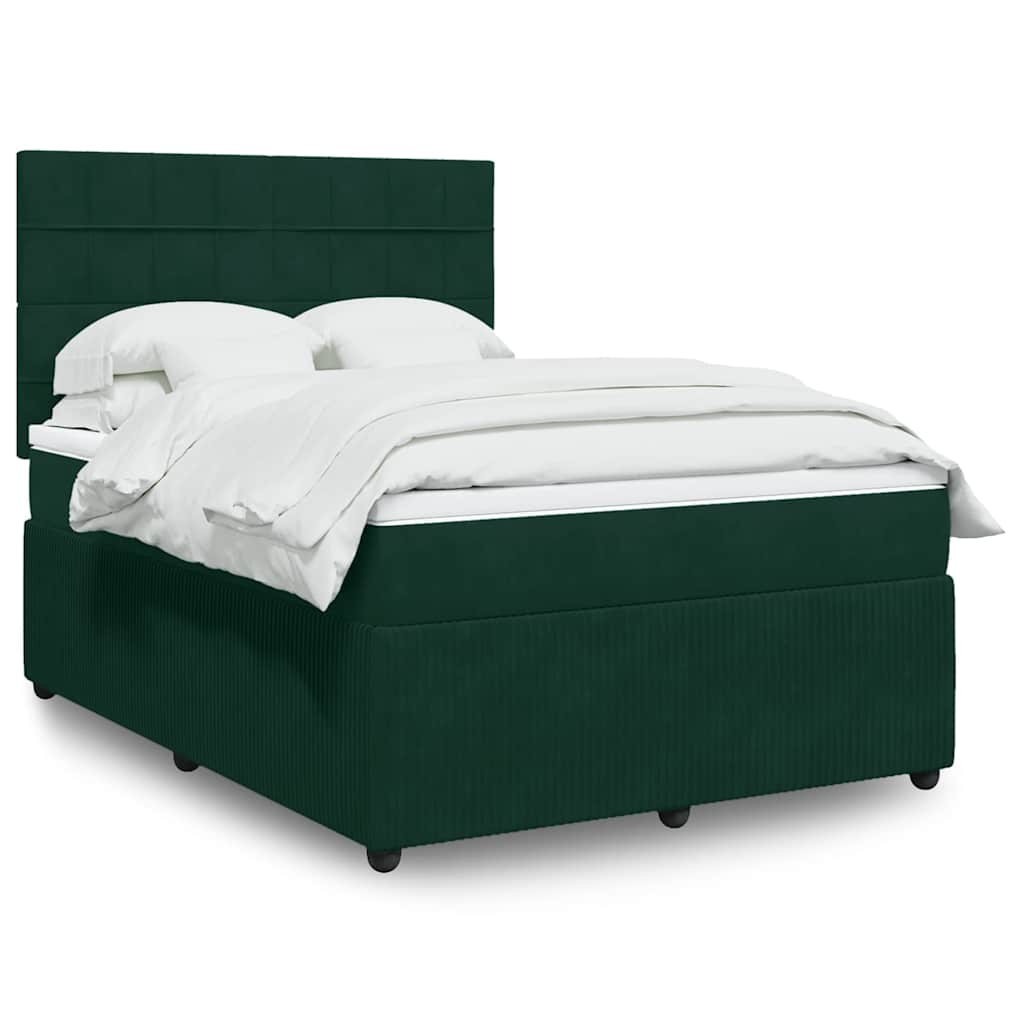 vidaXL Κρεβάτι Boxspring με Στρώμα Σκούρο Πράσινο 140x190εκ. Βελούδινο