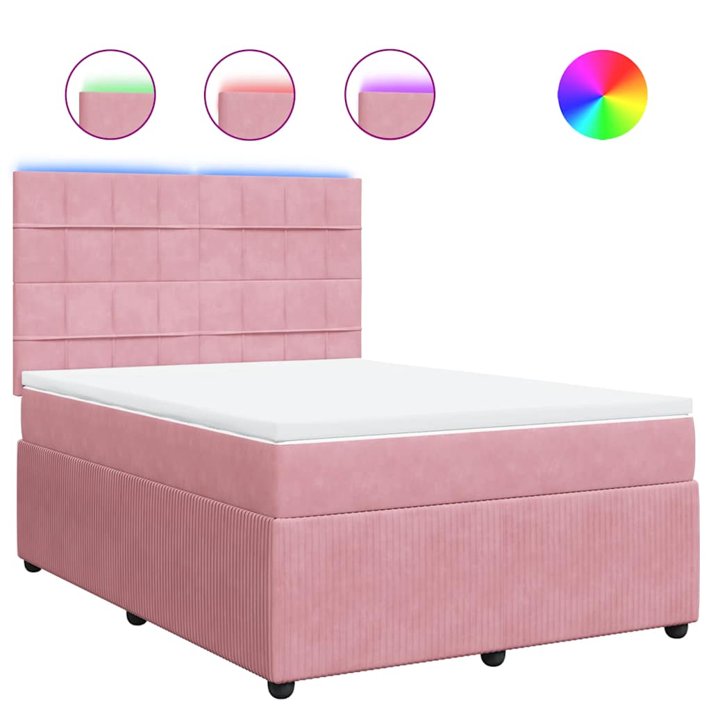 vidaXL Κρεβάτι Boxspring με Στρώμα Ροζ 140x190 εκ. Βελούδινο