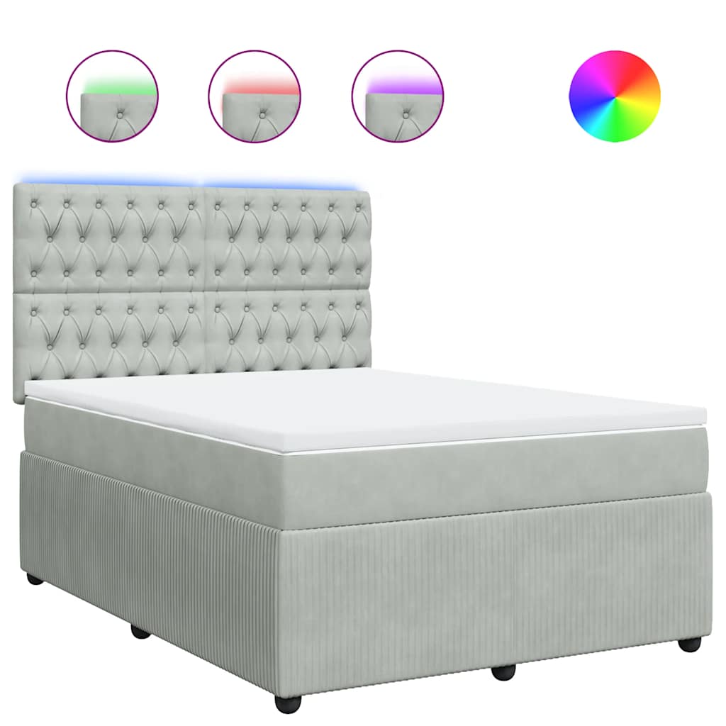 vidaXL Κρεβάτι Boxspring με Στρώμα Ανοιχτό Γκρι 140x190 εκ. Βελούδινο