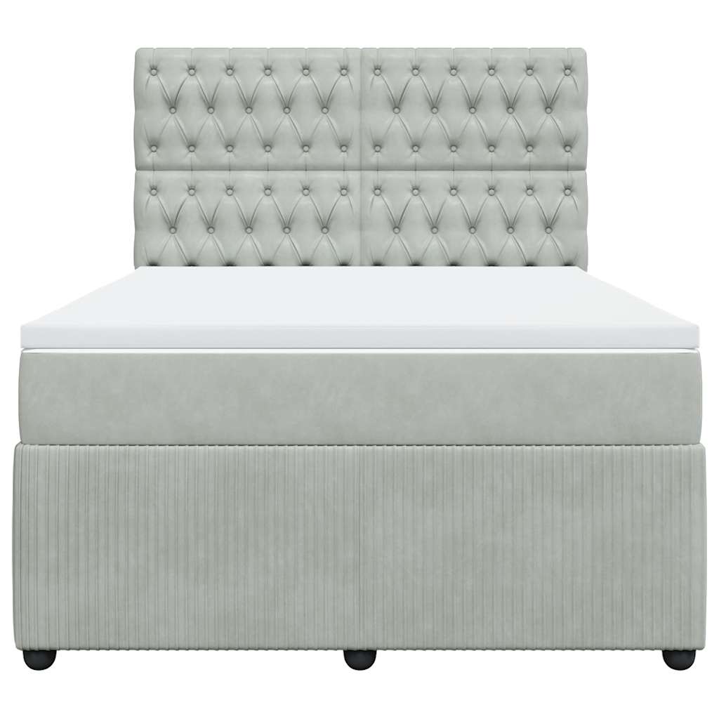 vidaXL Κρεβάτι Boxspring με Στρώμα Ανοιχτό Γκρι 140x190 εκ. Βελούδινο