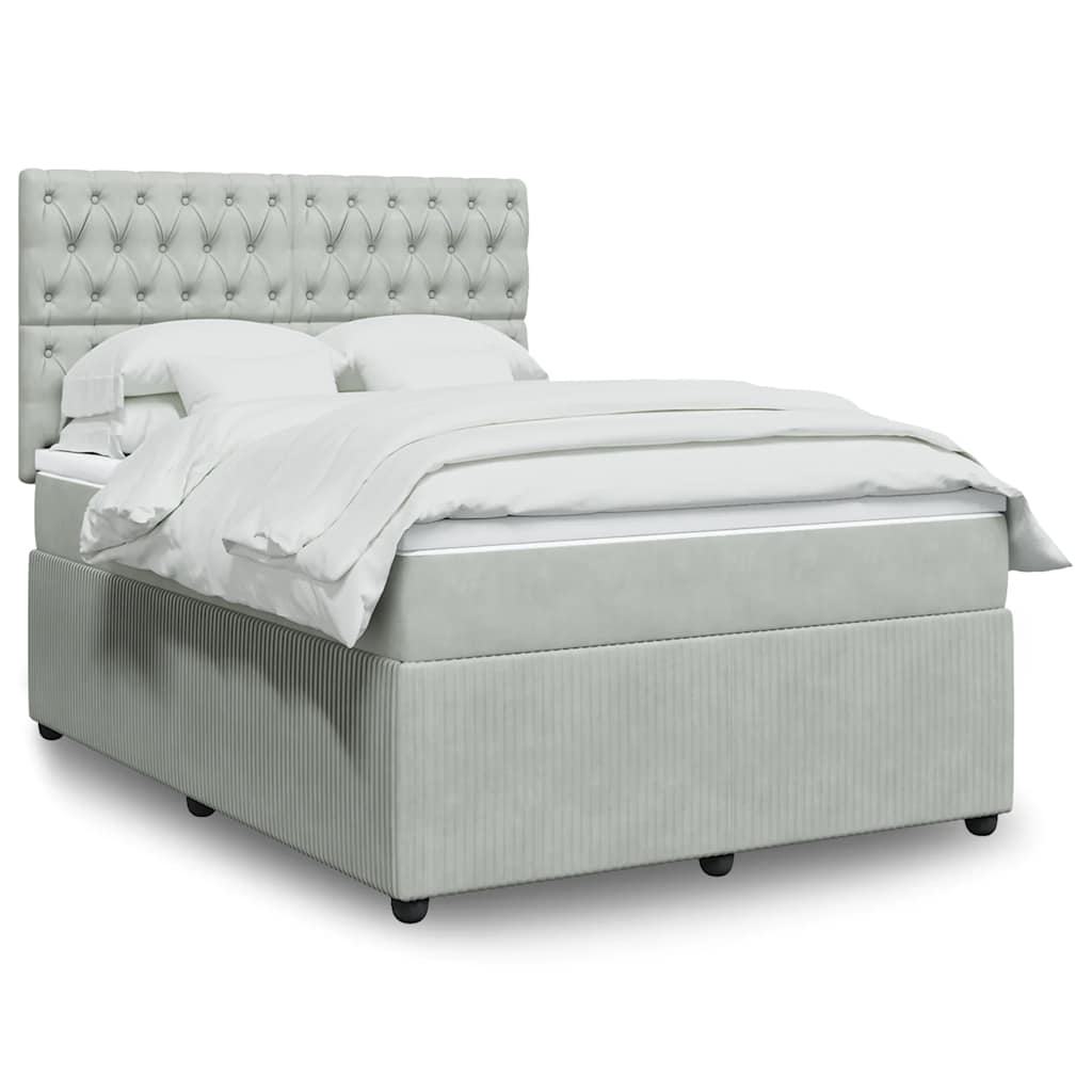 vidaXL Κρεβάτι Boxspring με Στρώμα Ανοιχτό Γκρι 140x190 εκ. Βελούδινο