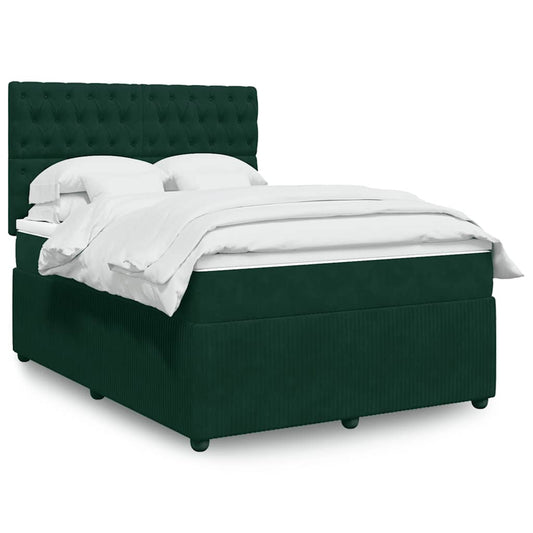vidaXL Κρεβάτι Boxspring με Στρώμα Σκούρο Πράσινο 140x190εκ. Βελούδινο