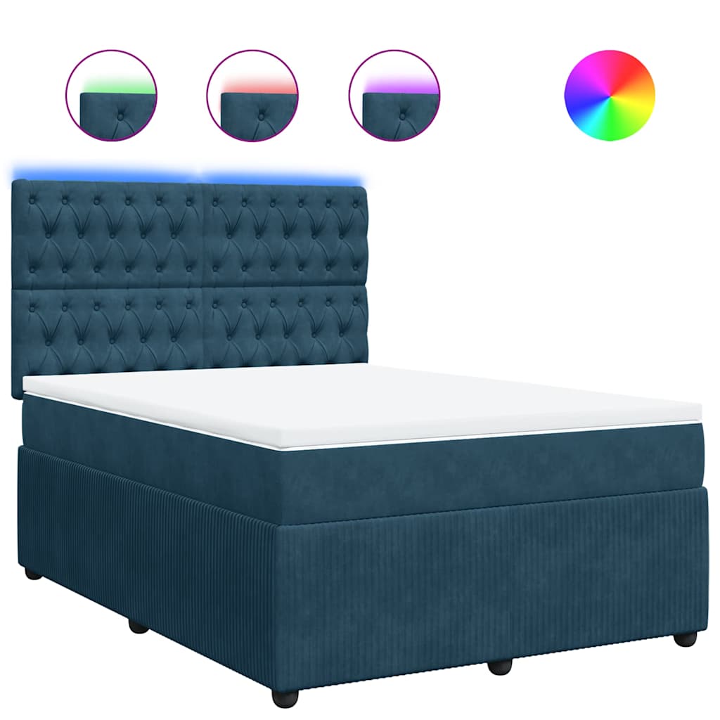 vidaXL Κρεβάτι Boxspring με Στρώμα Μπλε 140x190 εκ. Βελούδινο