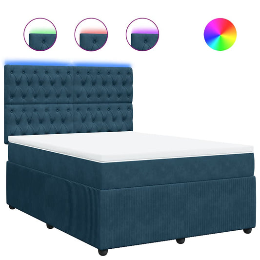 vidaXL Κρεβάτι Boxspring με Στρώμα Μπλε 140x190 εκ. Βελούδινο
