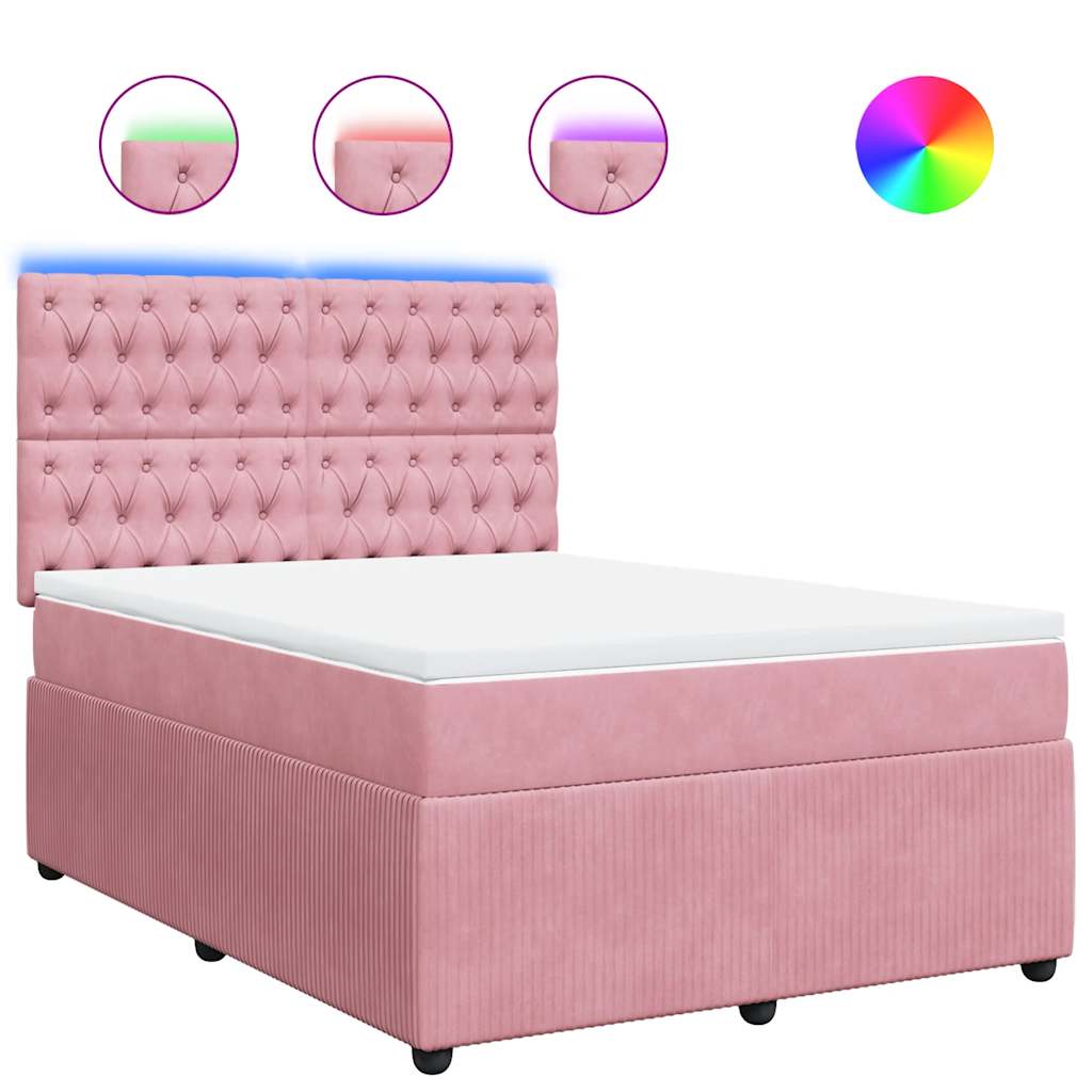 vidaXL Κρεβάτι Boxspring με Στρώμα Ροζ 140x190 εκ. Βελούδινο