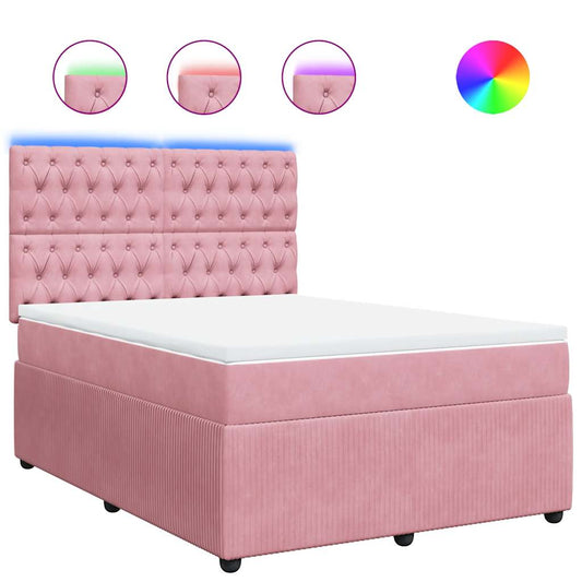 vidaXL Κρεβάτι Boxspring με Στρώμα Ροζ 140x190 εκ. Βελούδινο