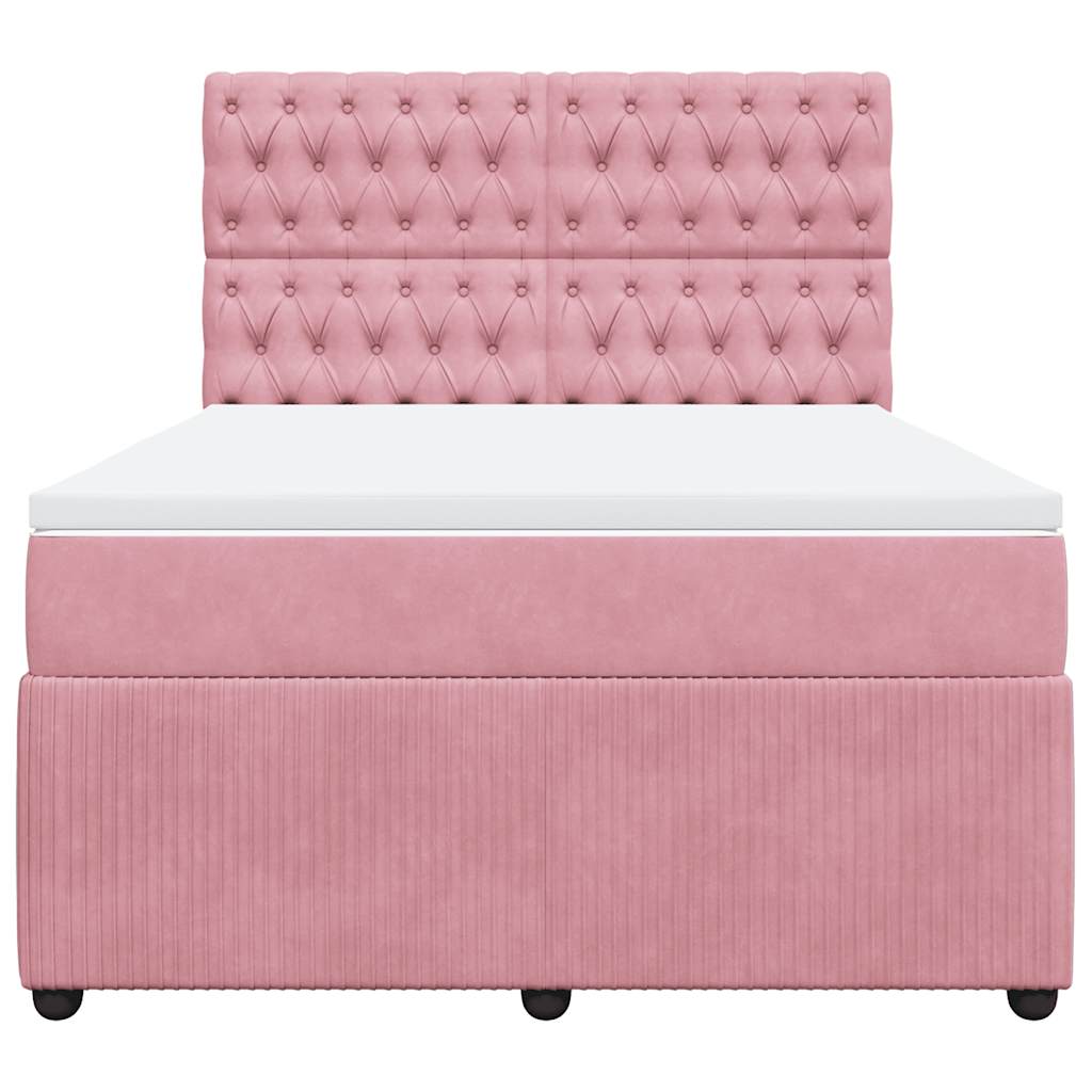 vidaXL Κρεβάτι Boxspring με Στρώμα Ροζ 140x190 εκ. Βελούδινο