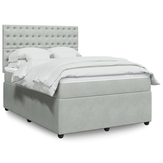 vidaXL Κρεβάτι Boxspring με Στρώμα Ανοιχτό Γκρι 140x190 εκ. Βελούδινο
