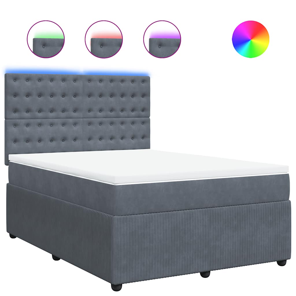 vidaXL Κρεβάτι Boxspring με Στρώμα Σκούρο Γκρι 140x190 εκ. Βελούδινο