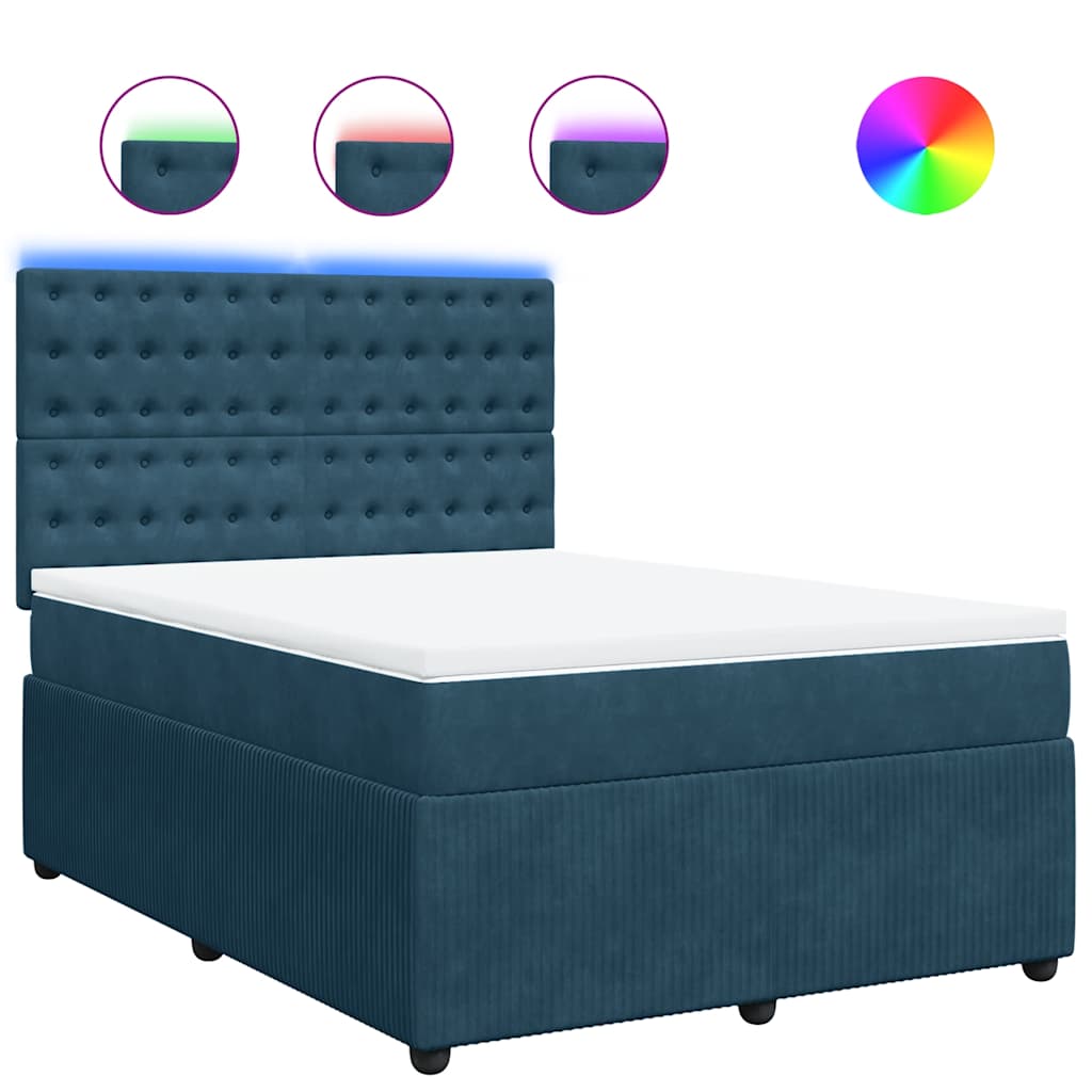 vidaXL Κρεβάτι Boxspring με Στρώμα Μπλε 140x190 εκ. Βελούδινο