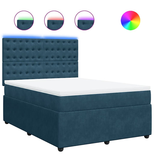 vidaXL Κρεβάτι Boxspring με Στρώμα Μπλε 140x190 εκ. Βελούδινο